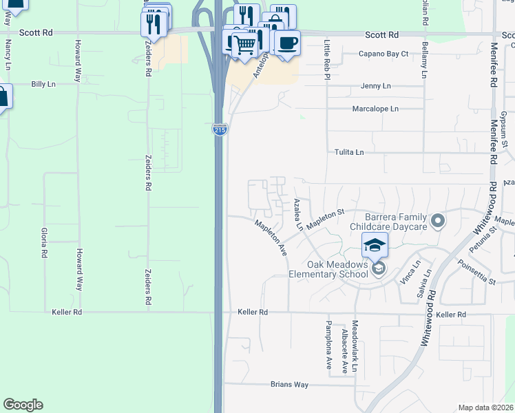 map of restaurants, bars, coffee shops, grocery stores, and more near 33620 Willow Haven Lane in Murrieta
