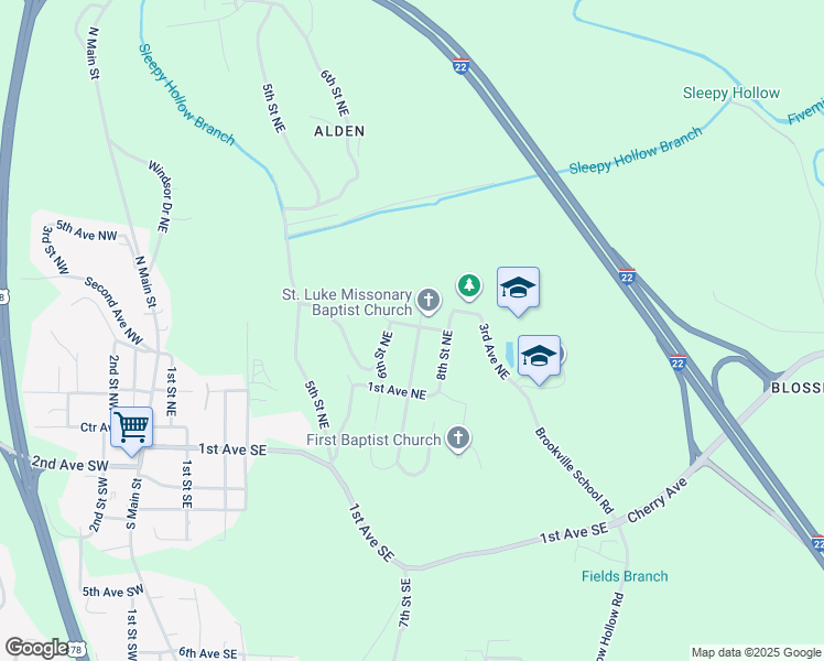 map of restaurants, bars, coffee shops, grocery stores, and more near 288 7th Street Northeast in Graysville