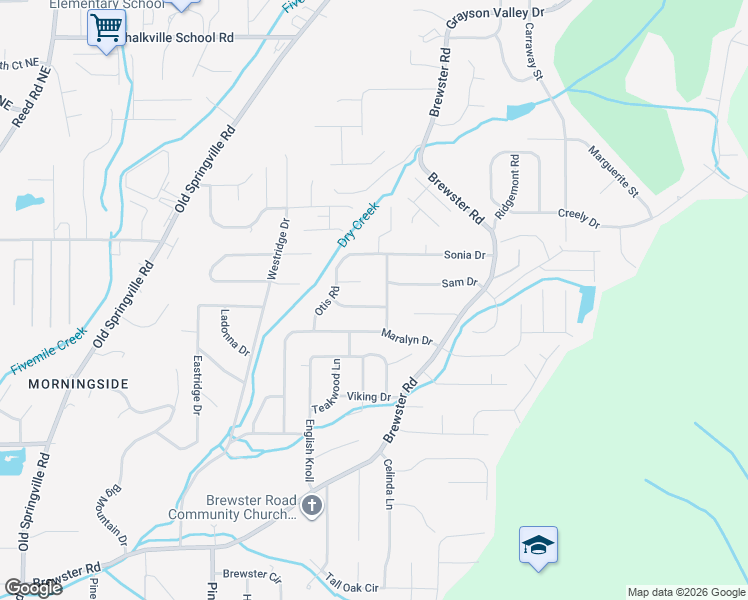 map of restaurants, bars, coffee shops, grocery stores, and more near 1626 Mardis Drive Northeast in Birmingham