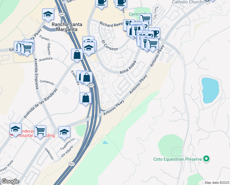 map of restaurants, bars, coffee shops, grocery stores, and more near 1 Socorro in Rancho Santa Margarita