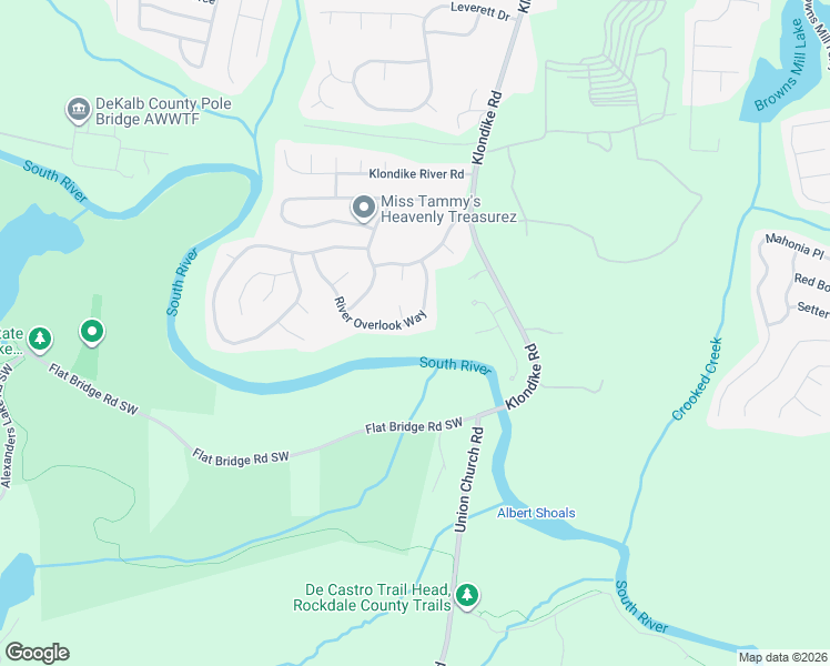 map of restaurants, bars, coffee shops, grocery stores, and more near 4947 River Overlook Way in Stonecrest