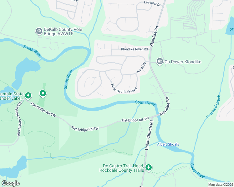 map of restaurants, bars, coffee shops, grocery stores, and more near 4997 River Overlook Way in Stonecrest