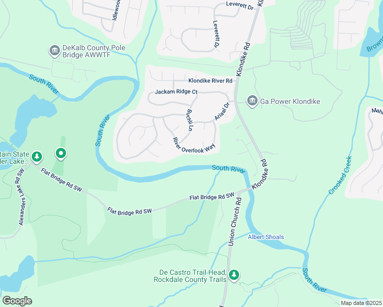 map of restaurants, bars, coffee shops, grocery stores, and more near 4997 River Overlook Way in Stonecrest