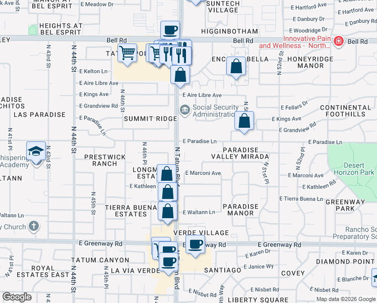 map of restaurants, bars, coffee shops, grocery stores, and more near 16032 North 48th Way in Scottsdale