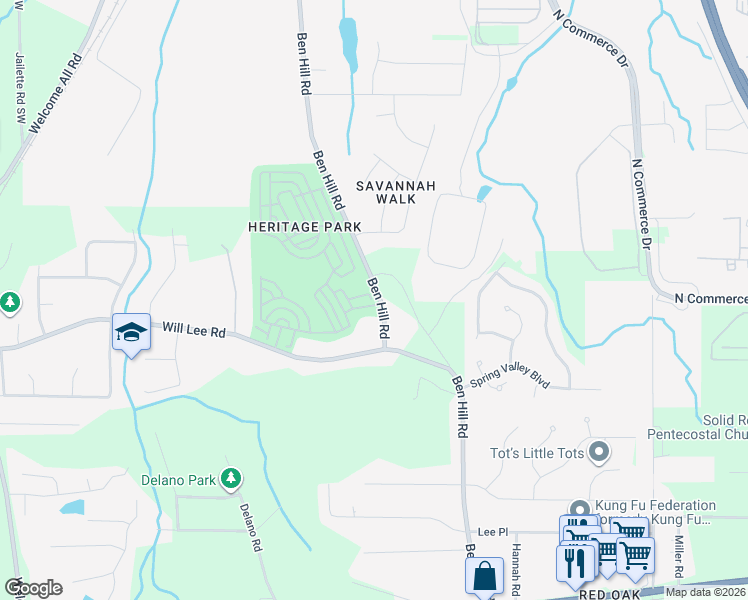 map of restaurants, bars, coffee shops, grocery stores, and more near 4441 Ben Hill Road in Atlanta