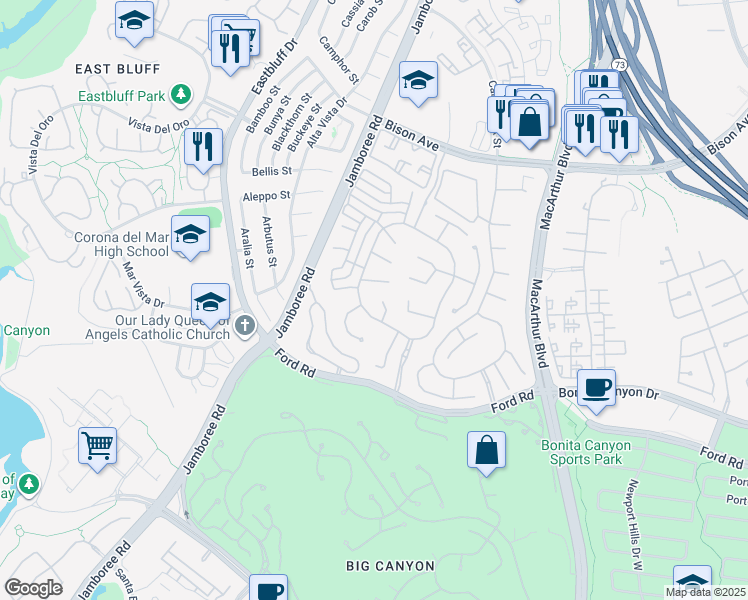 map of restaurants, bars, coffee shops, grocery stores, and more near 7 Vintage Drive in Newport Beach