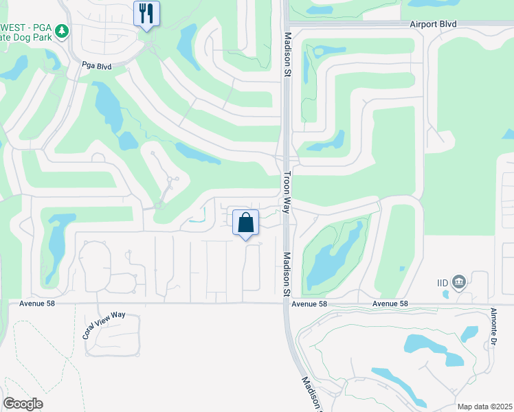 map of restaurants, bars, coffee shops, grocery stores, and more near 80890 Via Puerta Azul in La Quinta