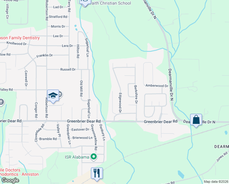map of restaurants, bars, coffee shops, grocery stores, and more near 1011 Emory Place in Anniston