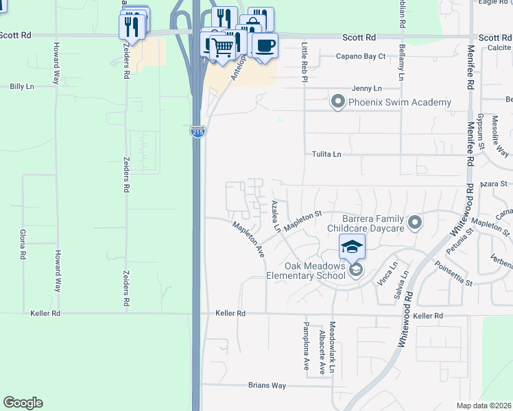 map of restaurants, bars, coffee shops, grocery stores, and more near 33650 Willow Haven Lane in Murrieta