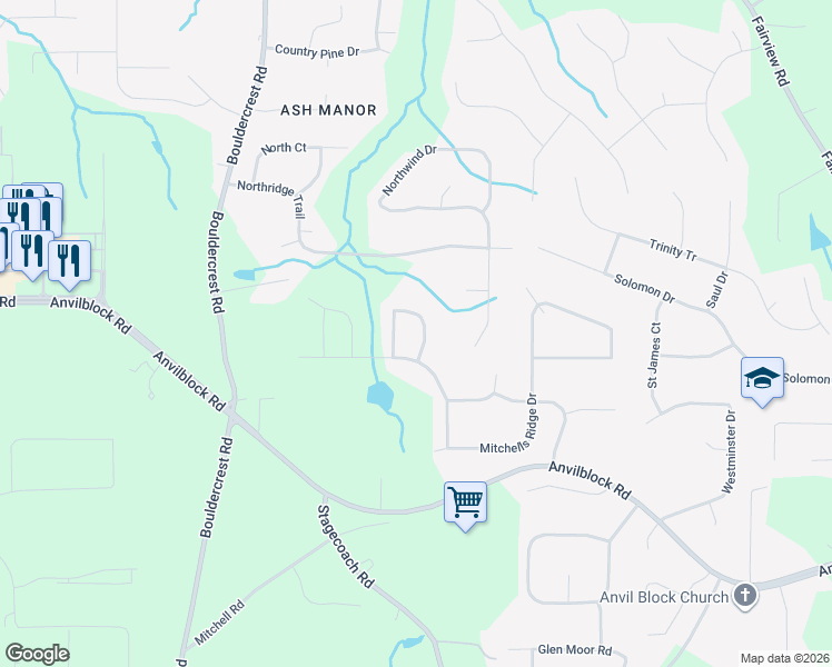 map of restaurants, bars, coffee shops, grocery stores, and more near 4430 Mitchells Ridge Drive in Ellenwood