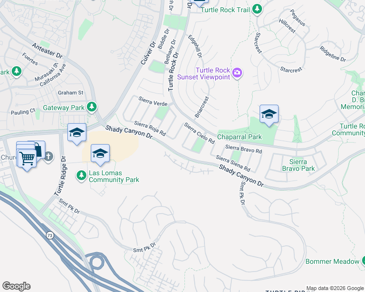 map of restaurants, bars, coffee shops, grocery stores, and more near Sierra Mia Road in Irvine