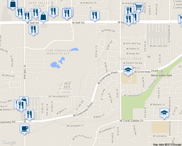 map of restaurants, bars, coffee shops, grocery stores, and more near 16036 North 11th Avenue in Phoenix