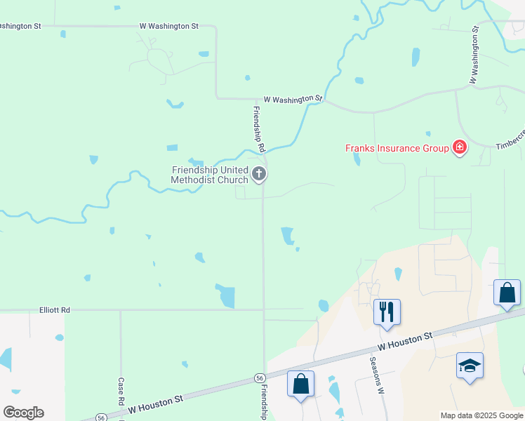 map of restaurants, bars, coffee shops, grocery stores, and more near 2300 North Friendship Road in Sherman