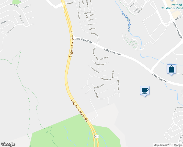 map of restaurants, bars, coffee shops, grocery stores, and more near 107 Aster Mesa in Irvine