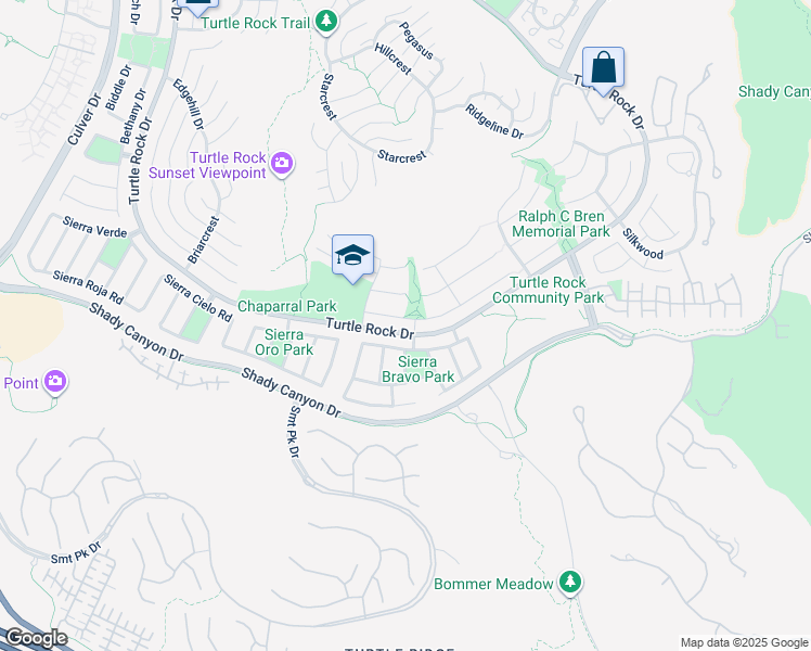 map of restaurants, bars, coffee shops, grocery stores, and more near 16 Silver Crescent in Irvine