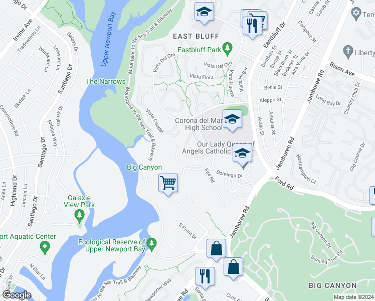 map of restaurants, bars, coffee shops, grocery stores, and more near 2007 Baja in Newport Beach