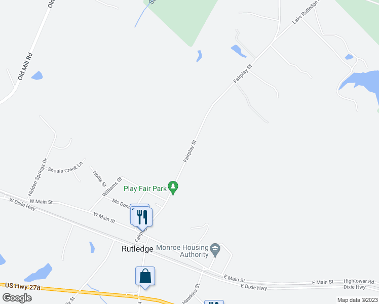 map of restaurants, bars, coffee shops, grocery stores, and more near 287 Fairplay Street in Rutledge