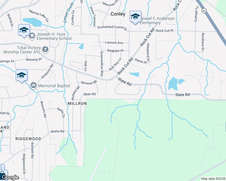 map of restaurants, bars, coffee shops, grocery stores, and more near 1618 Mallard Circle in Conley