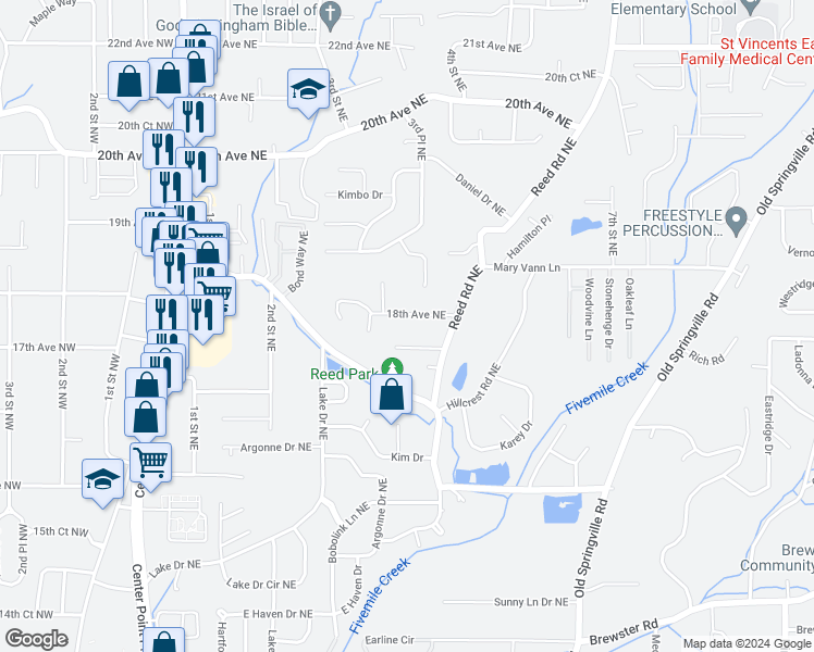 map of restaurants, bars, coffee shops, grocery stores, and more near 345 18th Avenue Northeast in Birmingham