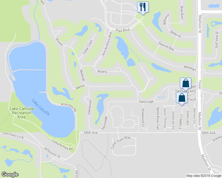 map of restaurants, bars, coffee shops, grocery stores, and more near 80195 Merion in La Quinta