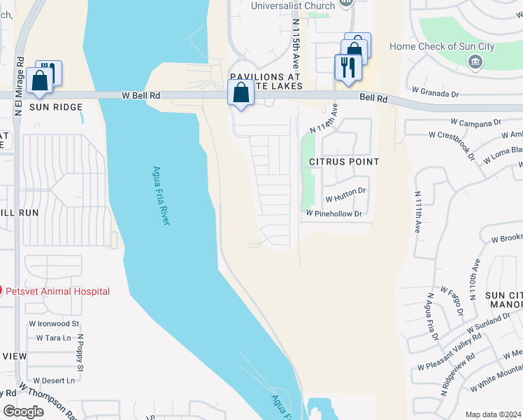 map of restaurants, bars, coffee shops, grocery stores, and more near 11596 West Sierra Dawn Boulevard in Surprise