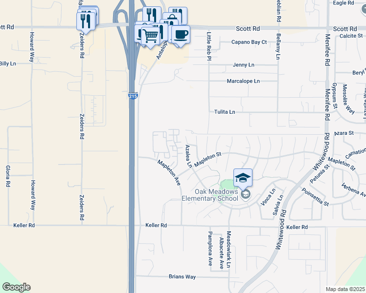 map of restaurants, bars, coffee shops, grocery stores, and more near 33573 Azalea Lane in Murrieta