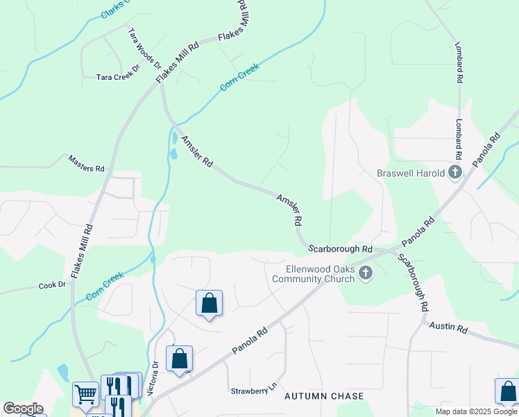 map of restaurants, bars, coffee shops, grocery stores, and more near 4863 Amsler Road in Ellenwood