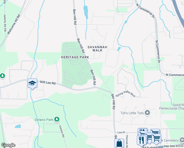 map of restaurants, bars, coffee shops, grocery stores, and more near 4441 Ben Hill Road in Atlanta
