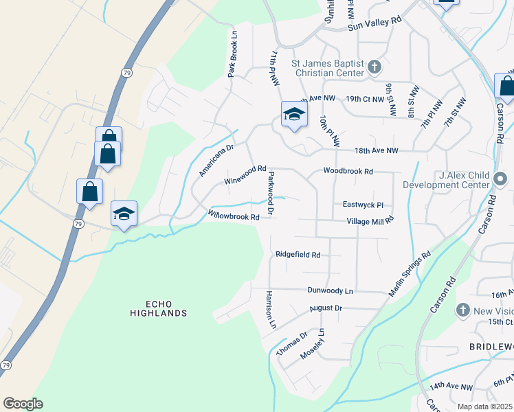 map of restaurants, bars, coffee shops, grocery stores, and more near 1705 Ridgewood Road in Birmingham