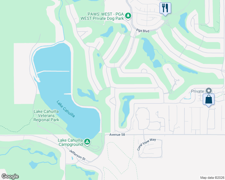 map of restaurants, bars, coffee shops, grocery stores, and more near 57255 Interlachen in La Quinta