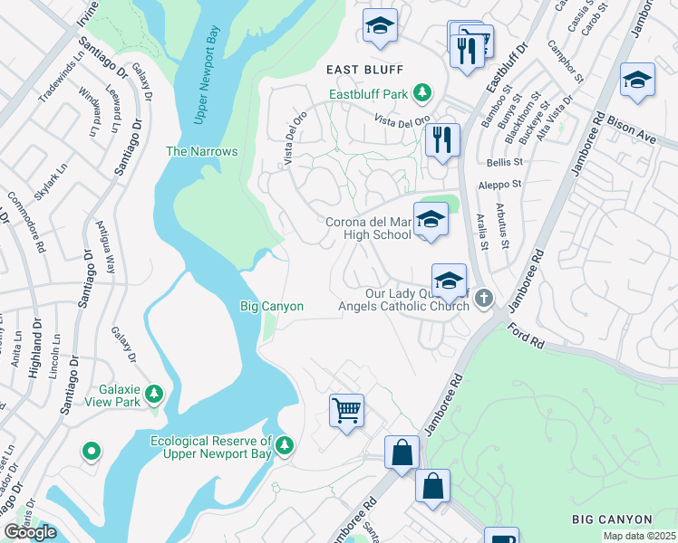 map of restaurants, bars, coffee shops, grocery stores, and more near 629 Vista Bonita in Newport Beach