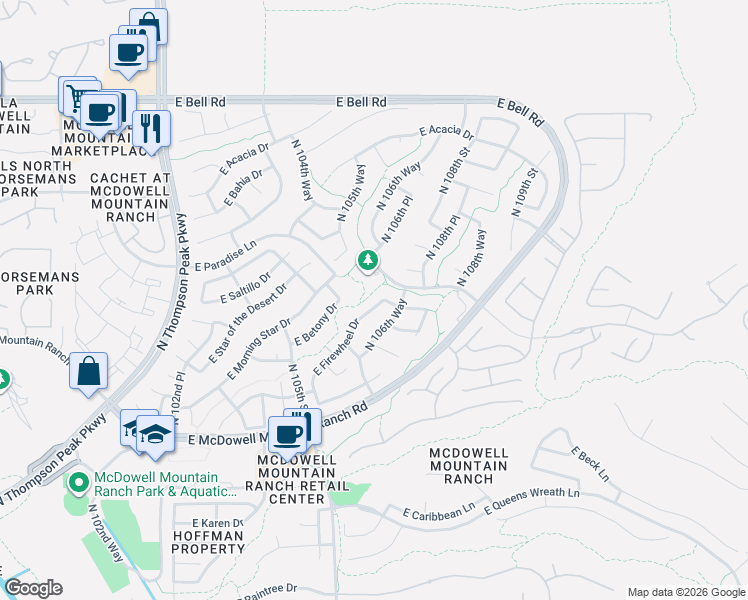 map of restaurants, bars, coffee shops, grocery stores, and more near 10624 East Firewheel Drive in Scottsdale