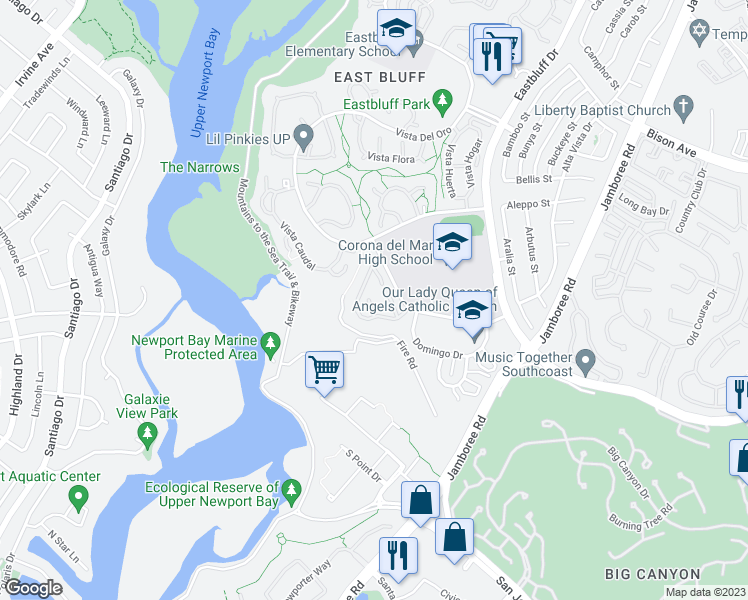 map of restaurants, bars, coffee shops, grocery stores, and more near 2008 Baja in Newport Beach