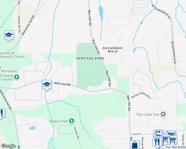 map of restaurants, bars, coffee shops, grocery stores, and more near 4735 Highpoint Lane in Atlanta