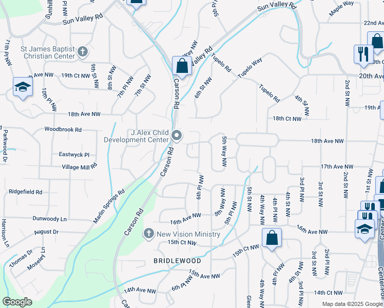 map of restaurants, bars, coffee shops, grocery stores, and more near 1710 6th Place Circle Northwest in Center Point