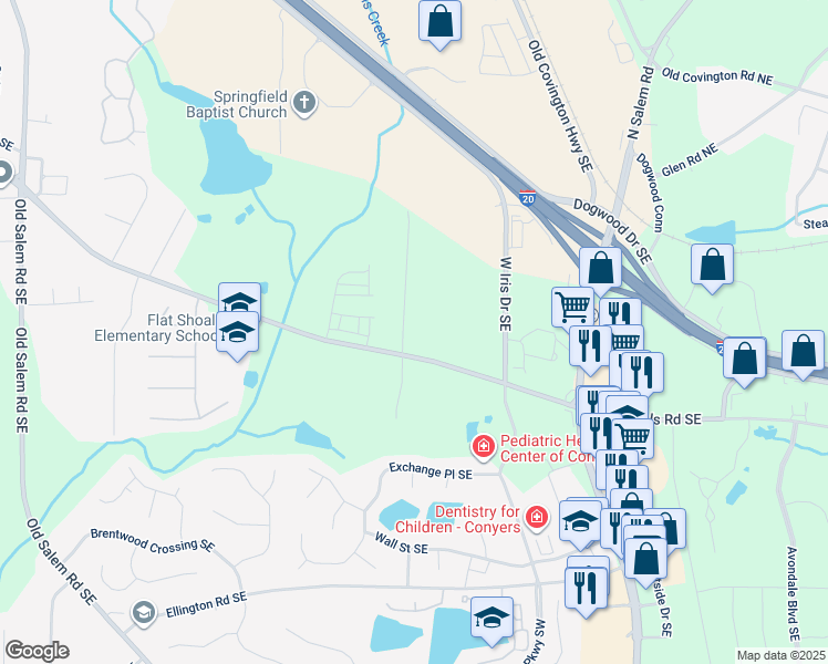map of restaurants, bars, coffee shops, grocery stores, and more near 2144 Teri Lane Southeast in Conyers