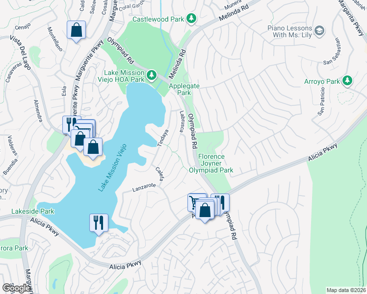 map of restaurants, bars, coffee shops, grocery stores, and more near 22685 Barlovento in Mission Viejo