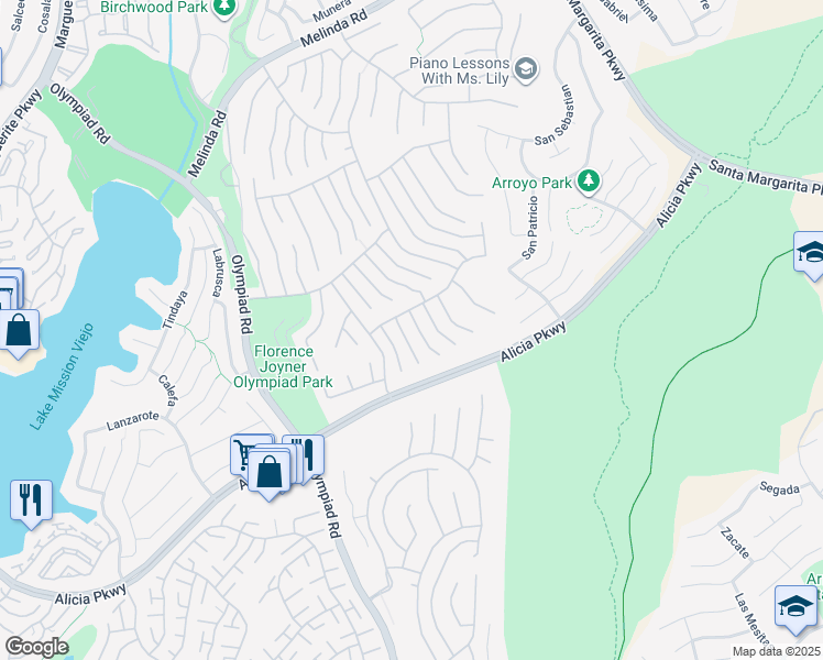 map of restaurants, bars, coffee shops, grocery stores, and more near 22681 Maplewood in Mission Viejo