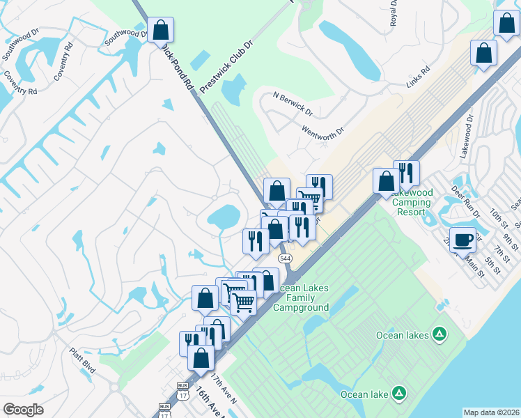 map of restaurants, bars, coffee shops, grocery stores, and more near 1337 Dick Pond Road in Myrtle Beach