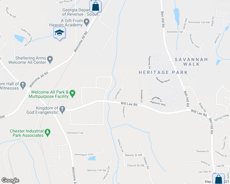 map of restaurants, bars, coffee shops, grocery stores, and more near 4485 Granada Drive in Atlanta