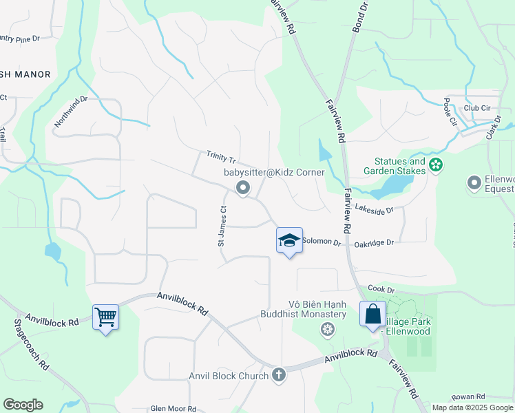 map of restaurants, bars, coffee shops, grocery stores, and more near 161 Solomon Drive in Ellenwood