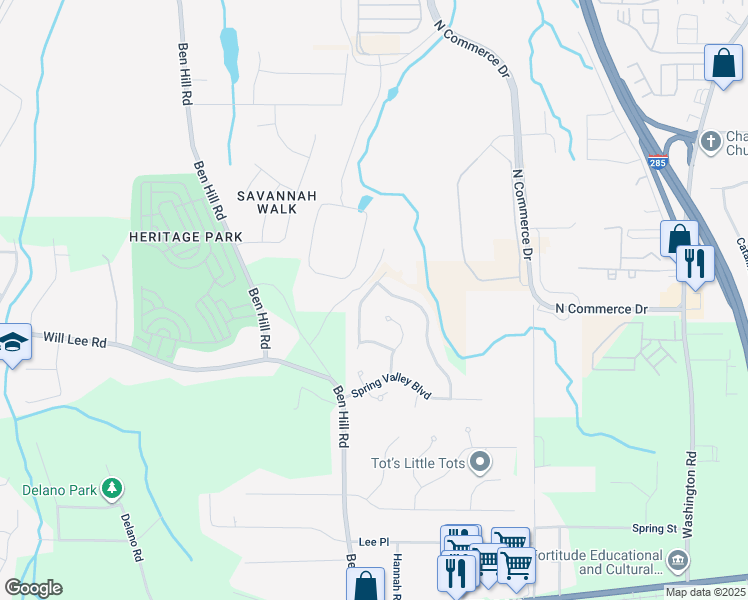 map of restaurants, bars, coffee shops, grocery stores, and more near 3425 Ethan Allen Drive in College Park
