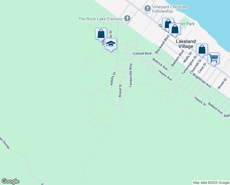 map of restaurants, bars, coffee shops, grocery stores, and more near 33621 Adelfa Street in Lake Elsinore