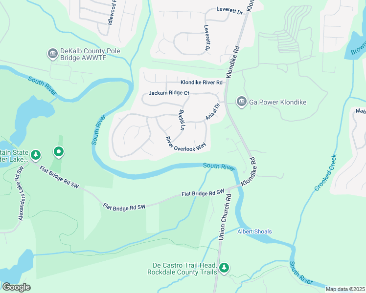map of restaurants, bars, coffee shops, grocery stores, and more near 4997 River Overlook Way in Stonecrest