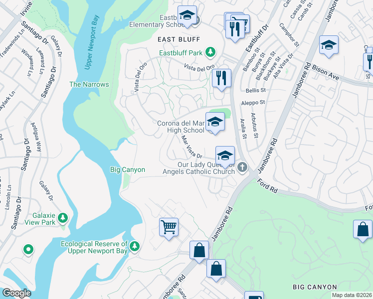 map of restaurants, bars, coffee shops, grocery stores, and more near 1966 San Bruno in Newport Beach