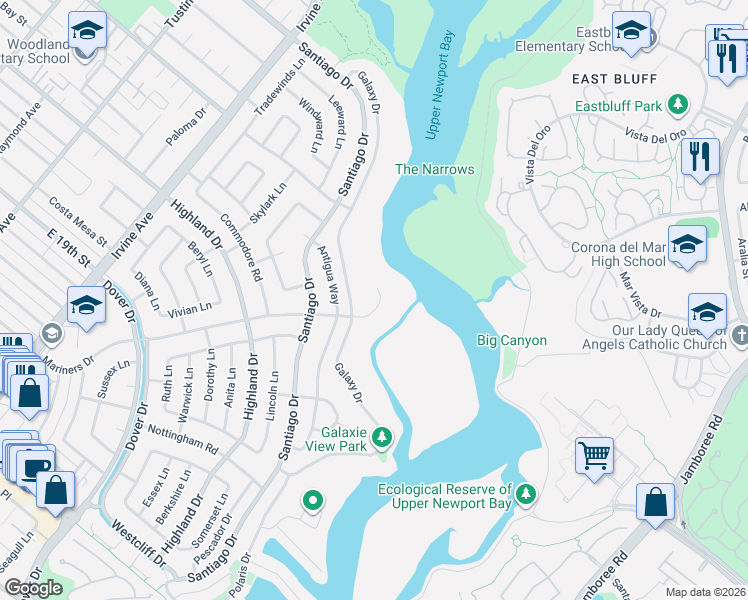 map of restaurants, bars, coffee shops, grocery stores, and more near 1000 Mariners Drive in Newport Beach