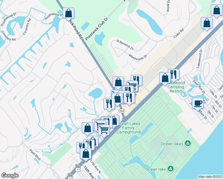 map of restaurants, bars, coffee shops, grocery stores, and more near 1337 Dick Pond Road in Myrtle Beach
