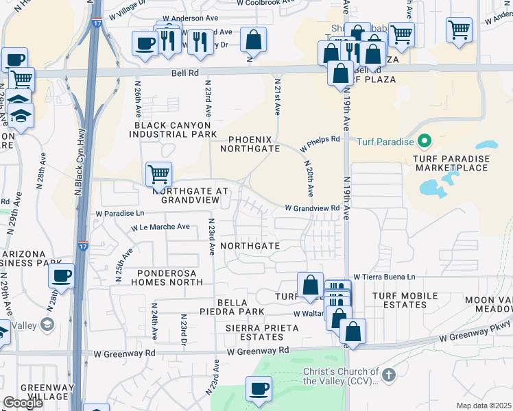 map of restaurants, bars, coffee shops, grocery stores, and more near 2154 Scully Drive in Phoenix