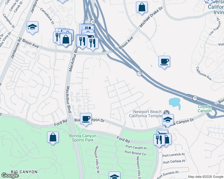 map of restaurants, bars, coffee shops, grocery stores, and more near 9 Winthrop in Newport Beach