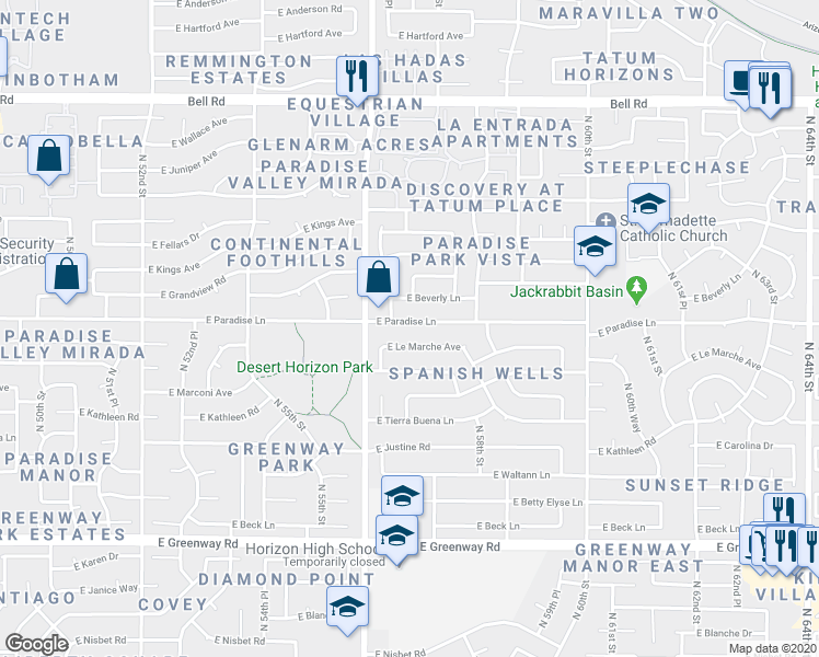 map of restaurants, bars, coffee shops, grocery stores, and more near 5637 East Paradise Lane in Scottsdale